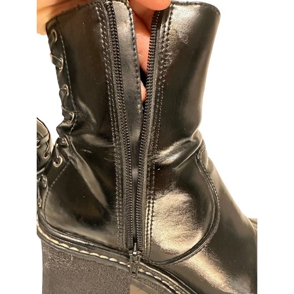 Lower East Side Chunky Platform Boots 9 Black Faux Leather Retro Ankle Boots - Picture 10 of 16